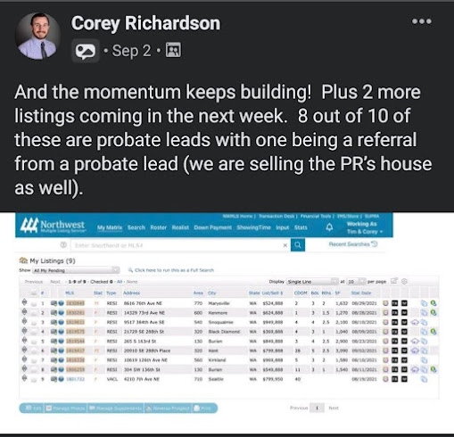 Corey Richardson shares probate deals and wins from Probate Mastery Training reviews