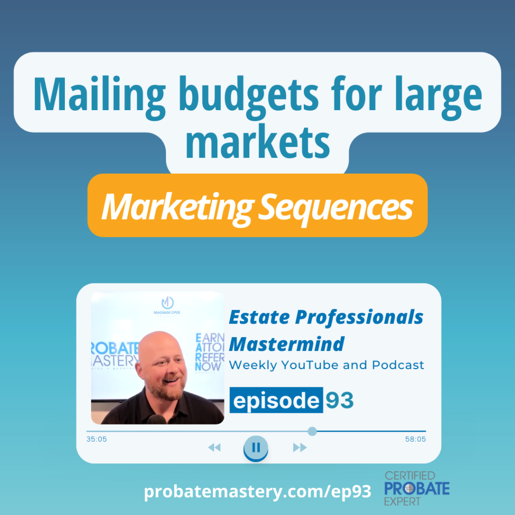 Probate Podcast Segment: Mailing budgets for large markets (Calls and Mailers) (California Probate)